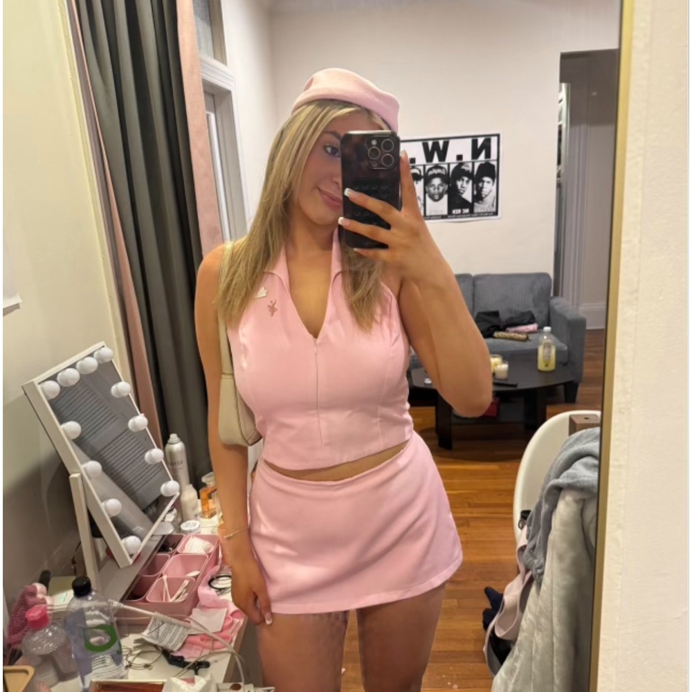 Aveloria Pink Halter Crop Top Mini Skirt Set Women Size 8 10